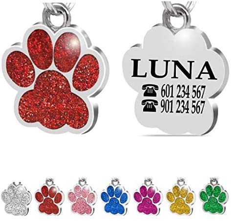 Placa Chapa de identificación Personalizada para Collar Perro Gato Mascota Rojo 